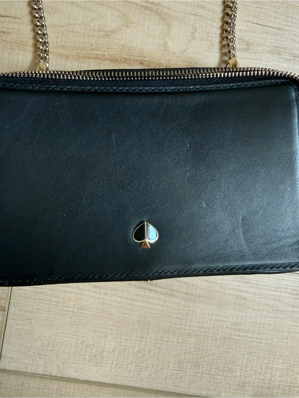 kate spade Black Leather Crossbody with Gold Chain
